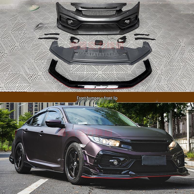 15-21 Civic FK8 Tenth Gen VS Style Full Body Kit: Front Bumper Lip, Side Skirts, Corner Caps