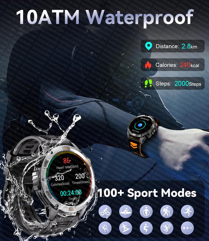 2026 New Adult Outdoor GPS Sport Smart Watch Altimeter Barometer 10ATM Waterproof 580mAh Battery Bluetooth Call Men AMOLED Smartwatch