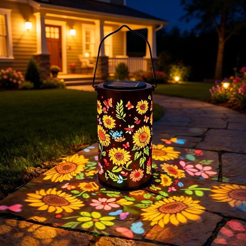 Colorful Solar Lanterns Sunflower Butterfly Hummingbird Waterproof Multicolor LED Metal Hanging Lantern for Outdoor Garden Yard Sunflower Lantern разноцветный