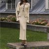 JKASHDK Women's Fashion Spring Fall Solid Color Print Long Sleeve POLO Neck High Waist Casual Dresses