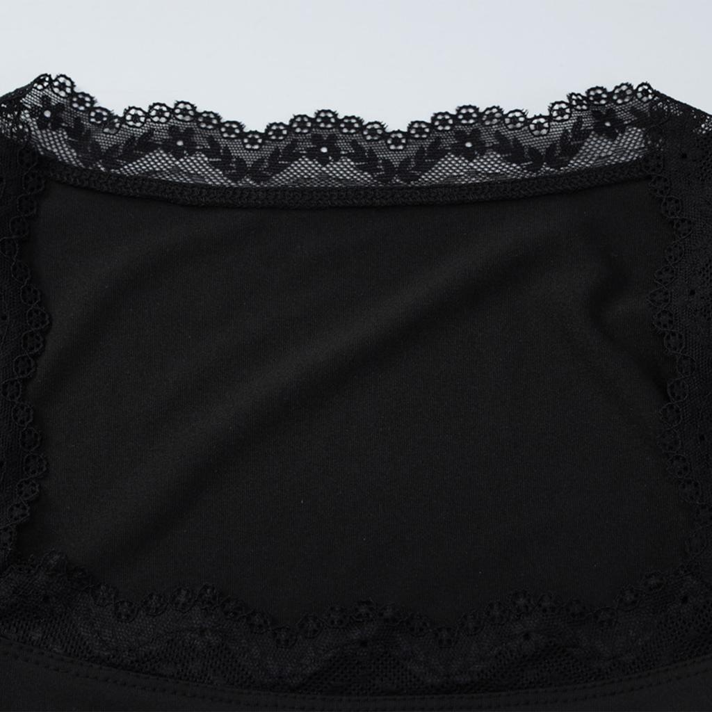 Women's Fashionable Lace,trimmed Square Neck Long,sleeved Slim,fit Versatile Top