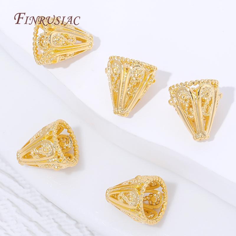 2/4/8Pcs 18K Gold Plated Brass Filigree Cone Bead Caps Vintage Openwork Tassel End Caps For Bracelet Necklace DIY Jewelry Making