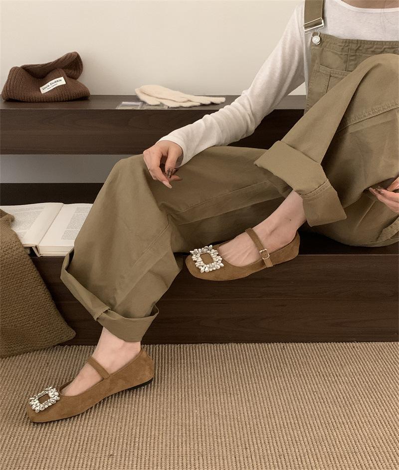 Flat bottom retro suede square head single shoes women's shoes new thin velvet Mary Jane wear commuter shoes