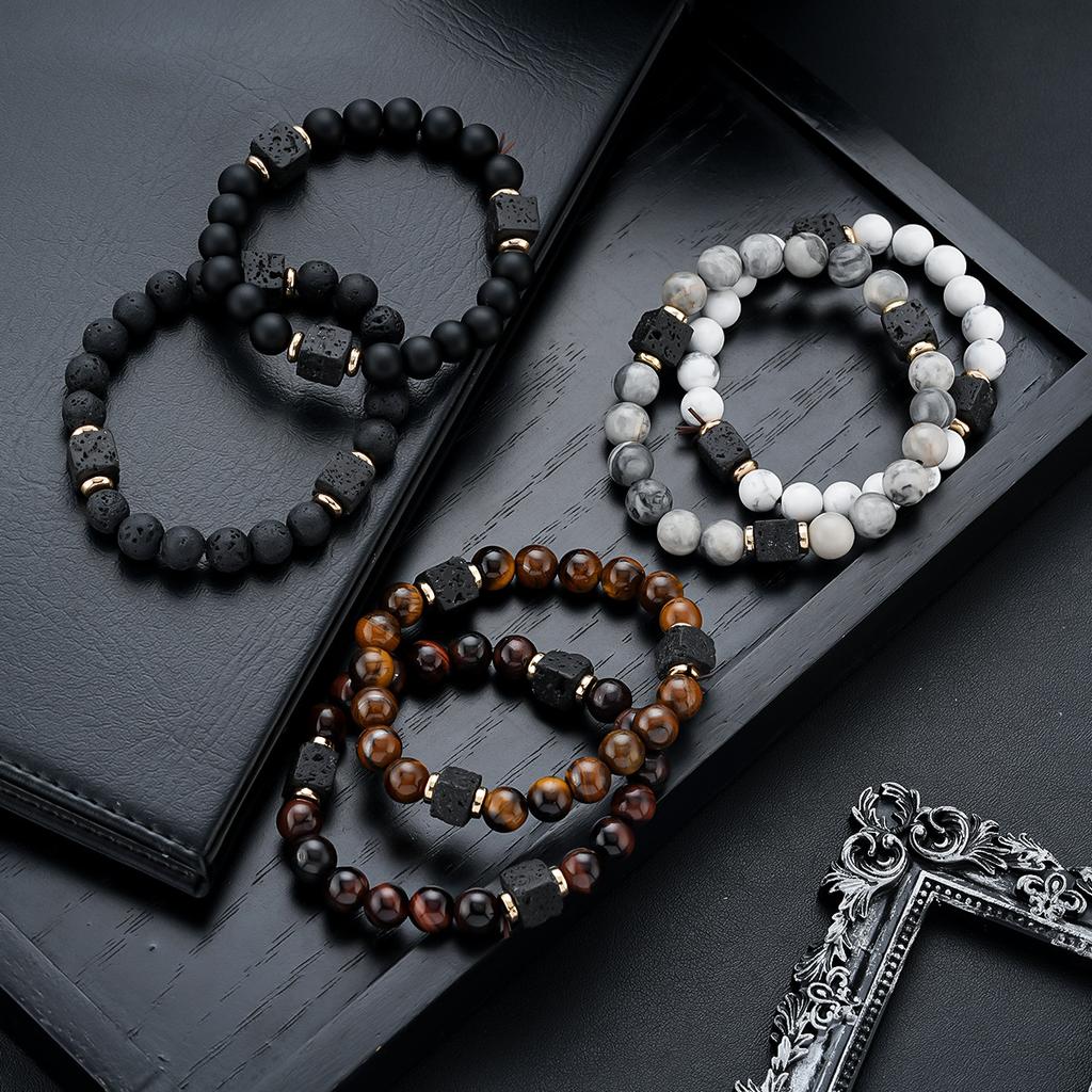 Men's Abrasive Stone Bracelet, Volcanic Stone Natural Stone Beaded Bracelet, Hand Decoration