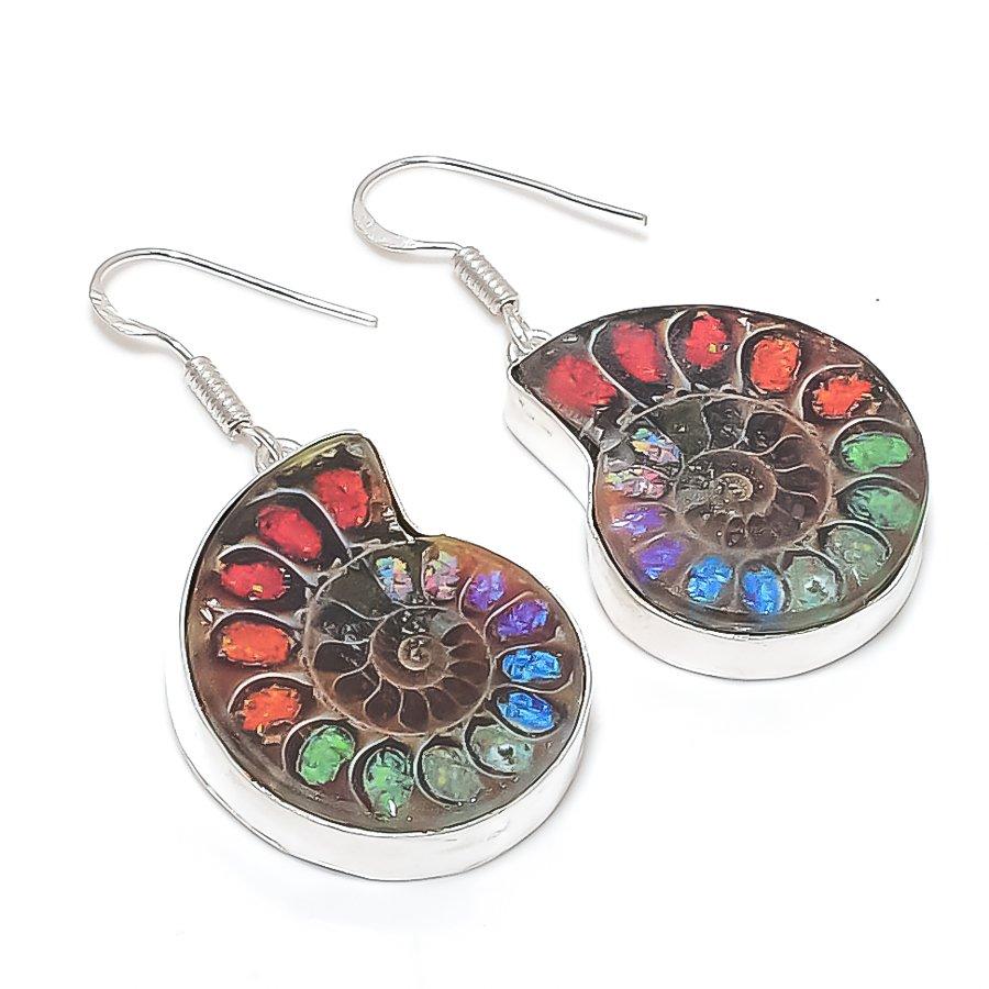 

Аммонит Ископаемый Драгоценный камень Ручной работы Ювелирное изделие Серьга из стерлингового серебра 925 пробы 1,97 N5u63