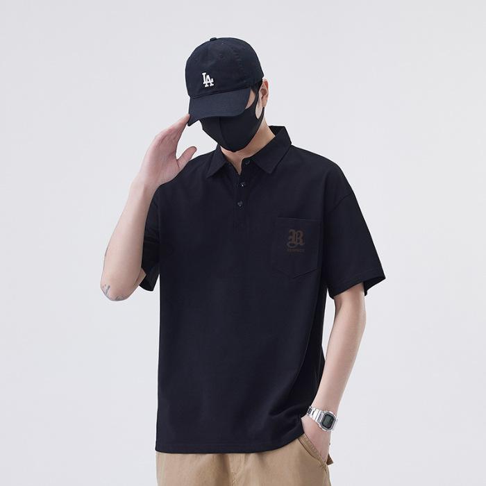 

New Summer Men s POLO Shirt Men s Short-sleeved Lapel T-shirt Short Top 3XL чёрный