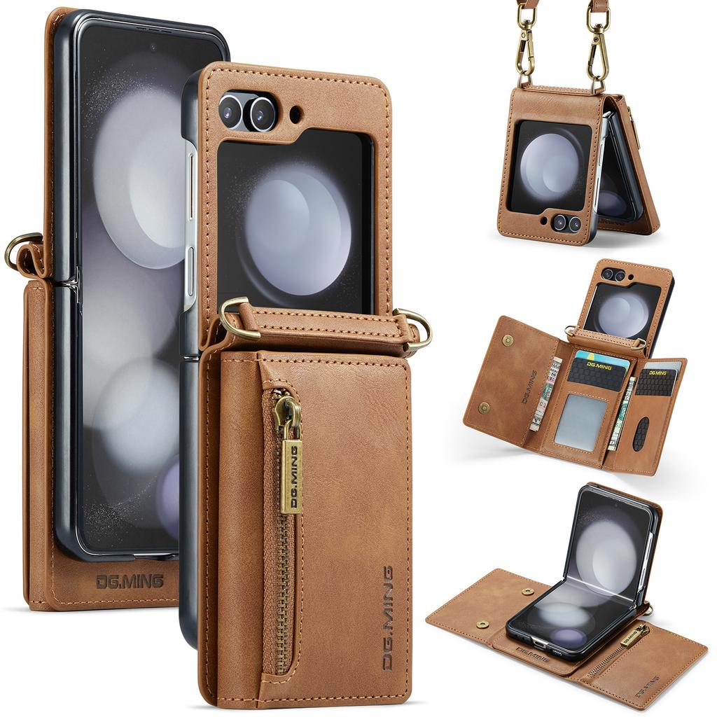 DG.MING M5 Series for Samsung Galaxy Z Flip7 FE 5G/Z Flip6 5G Case RFID Blocking Card Slots PU+PC Phone Cover