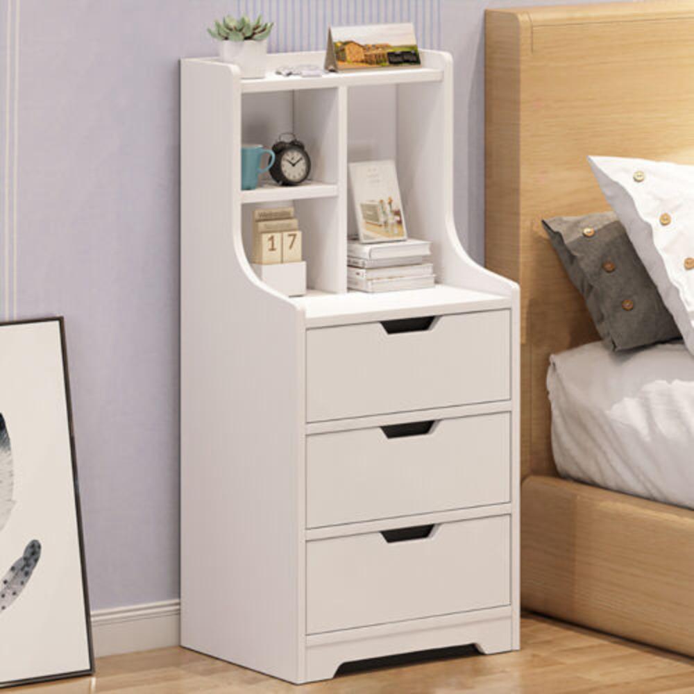 Bymaocar White Storage Nightstand w/ 3 Drawers Side Stand Multifunctional Bedside Cabinet Night Stand Furniture Easy Assembly