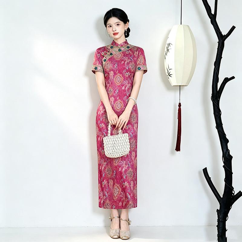 Short-sleeved mother, national style, new Chinese style, daily Suzhou long cheongsam, improved young 1011 new women's high sense