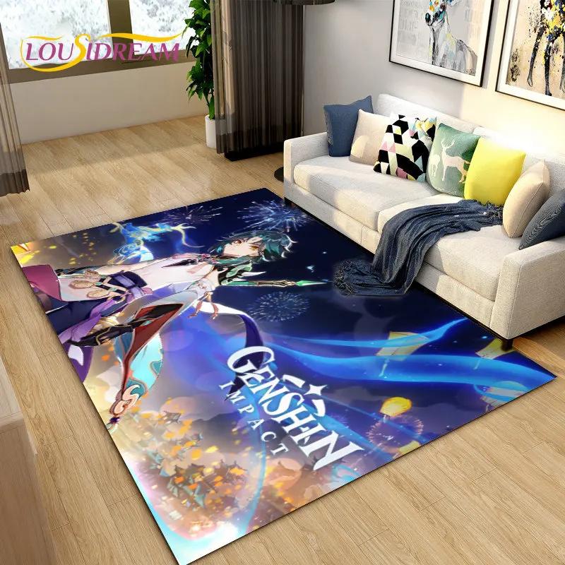 Genshin Impact Gra Gamer Kreskówkowy Dywanik Obszarowy, Dywanik do Salonu Sypialni Sofa Mata Wejściowa Dekoracja, Dziecięca Antypoślizgowa Mata Podłogowa