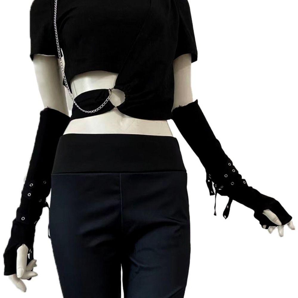 Cool Black Sun-protective Sleeve Half-fingered Anime Gloves  Cosplay Clothing Accessories