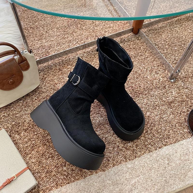 Retro Thick-soled Heightening Boots Women's 2025 Autumn New Versatile and Thin Short Boots British Wind Locomotive Martin Boots