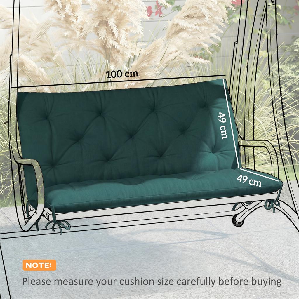 2 Seater Bench Pad Garden Chair Cushion With Back And Ties For Indoor And Outdoor Use 98 X 100 Cm Green