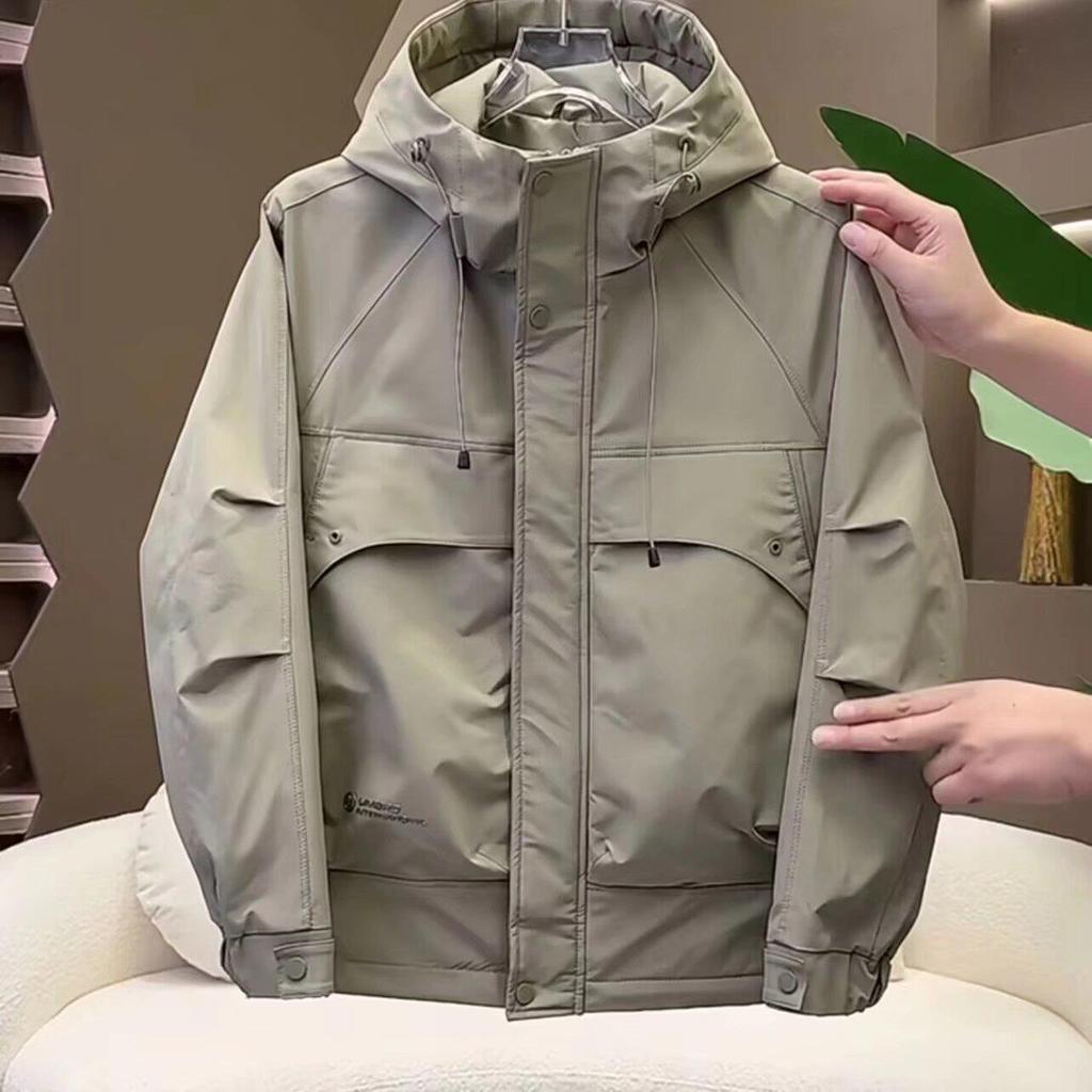 2024 Korean Style Men's Windproof Hooded Cotton Jacket - Autumn/Winter Workwear Padded Outerwear