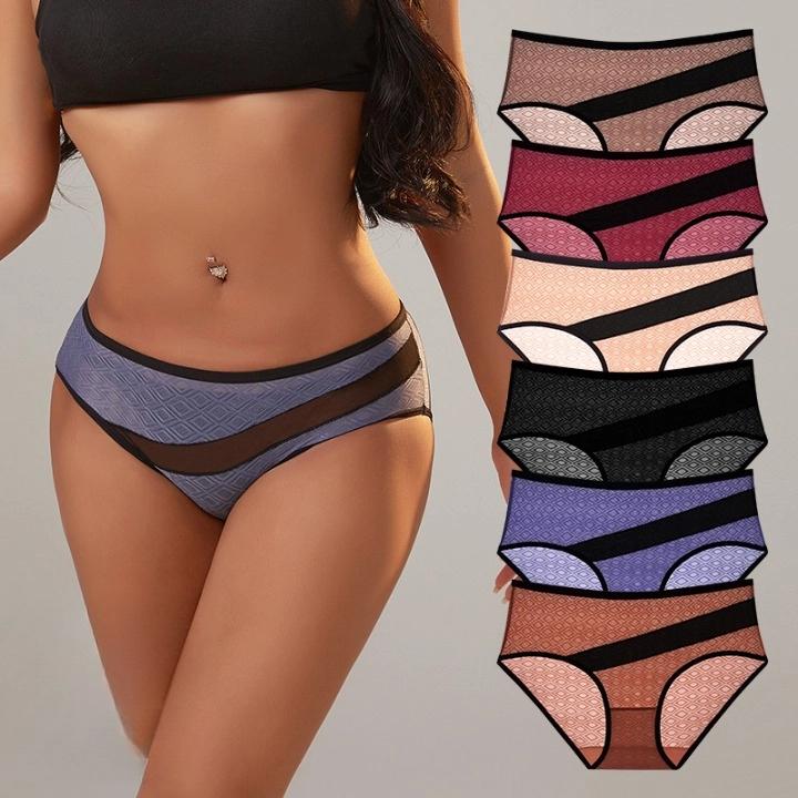 Women's Underwear With Mesh Breathable Knickers Sexy Mid Waist Briefs Ladies Underpants Fit 60kg to 125kg