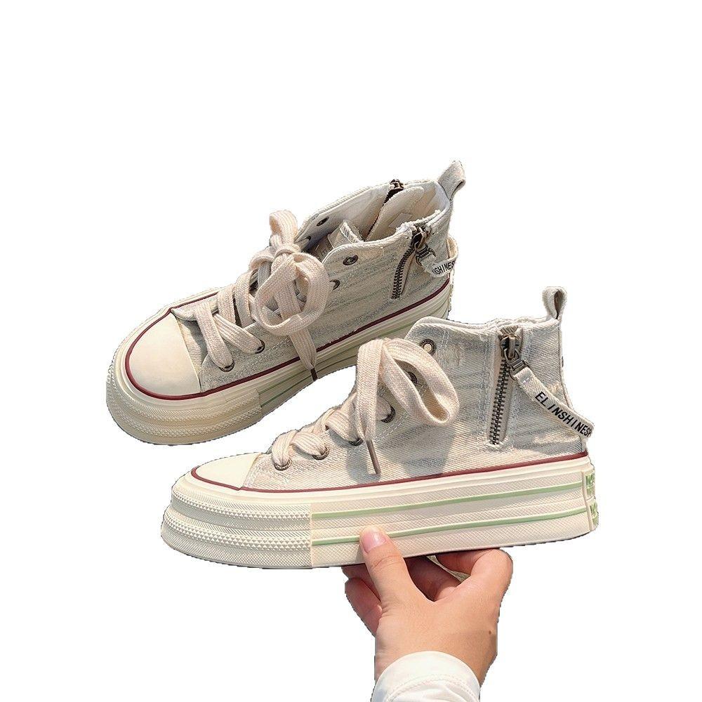 High-top canvas shoes women's spring and autumn thick baseplate shoes 2025 new students niche versatile chic shoes casual shoes