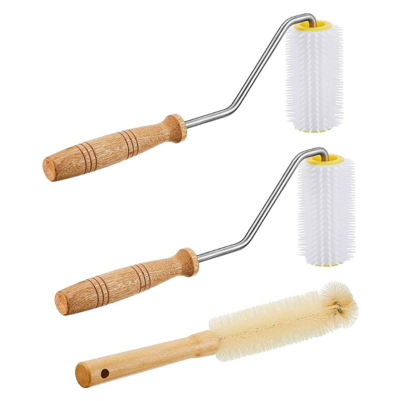 Wood Handle Beekeeper Tool Set Durable Extractor Uncapping Needle Roller Cleaning Brush Honeys Extractor Tool for Honeys 1