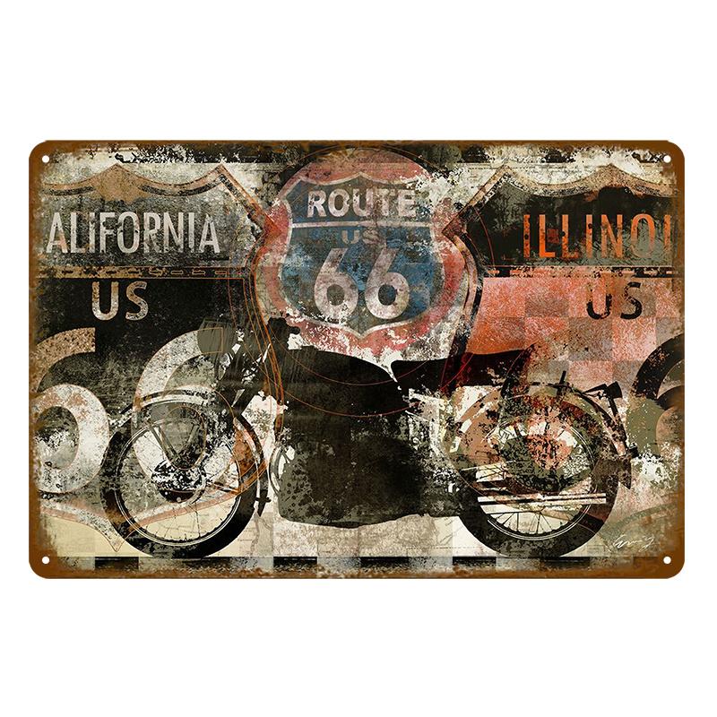 Vintage Route 66 Metal Sign House Plaque Metal Poster Tin Sign Plate Wall Posters Retro Aesthetic Room Decor Wall Art Decoration