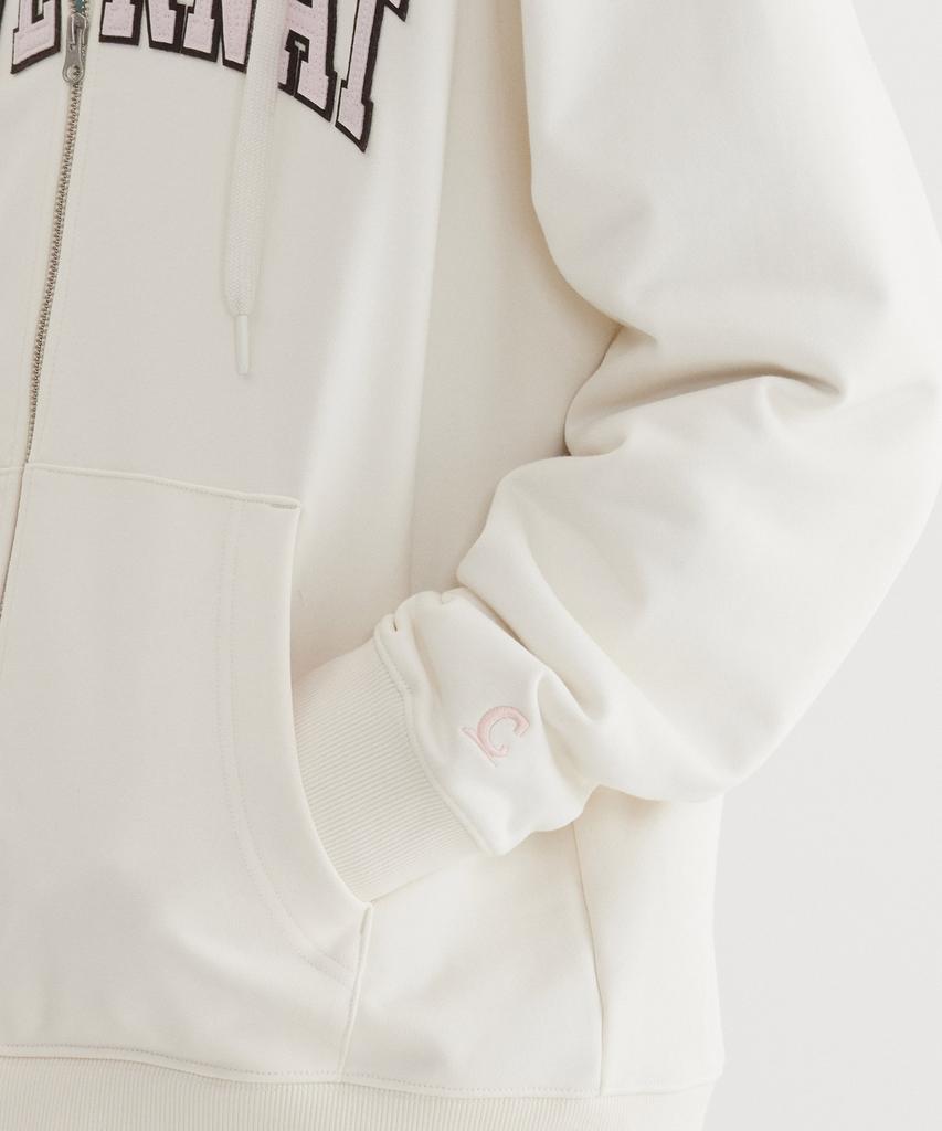 COVERNAT Arch Logo Zip-Up Hoodie Ivory