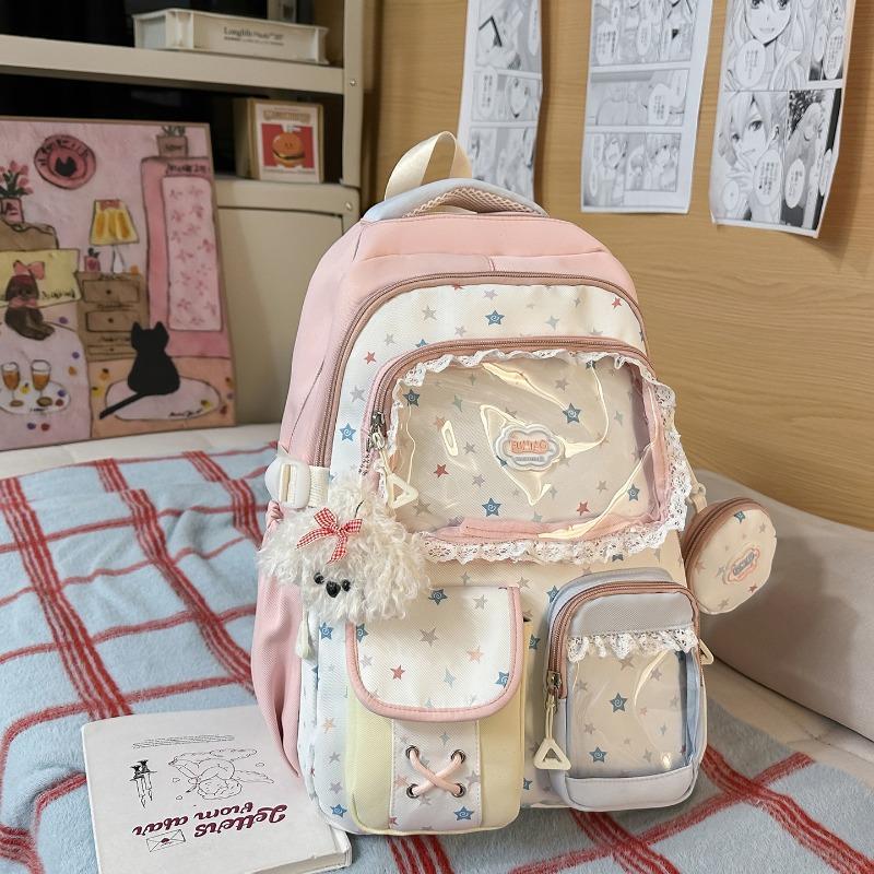 Spring new color contrasting two-piece backpack for primary and secondary school students, high-value dopamine make-up bag for high school students