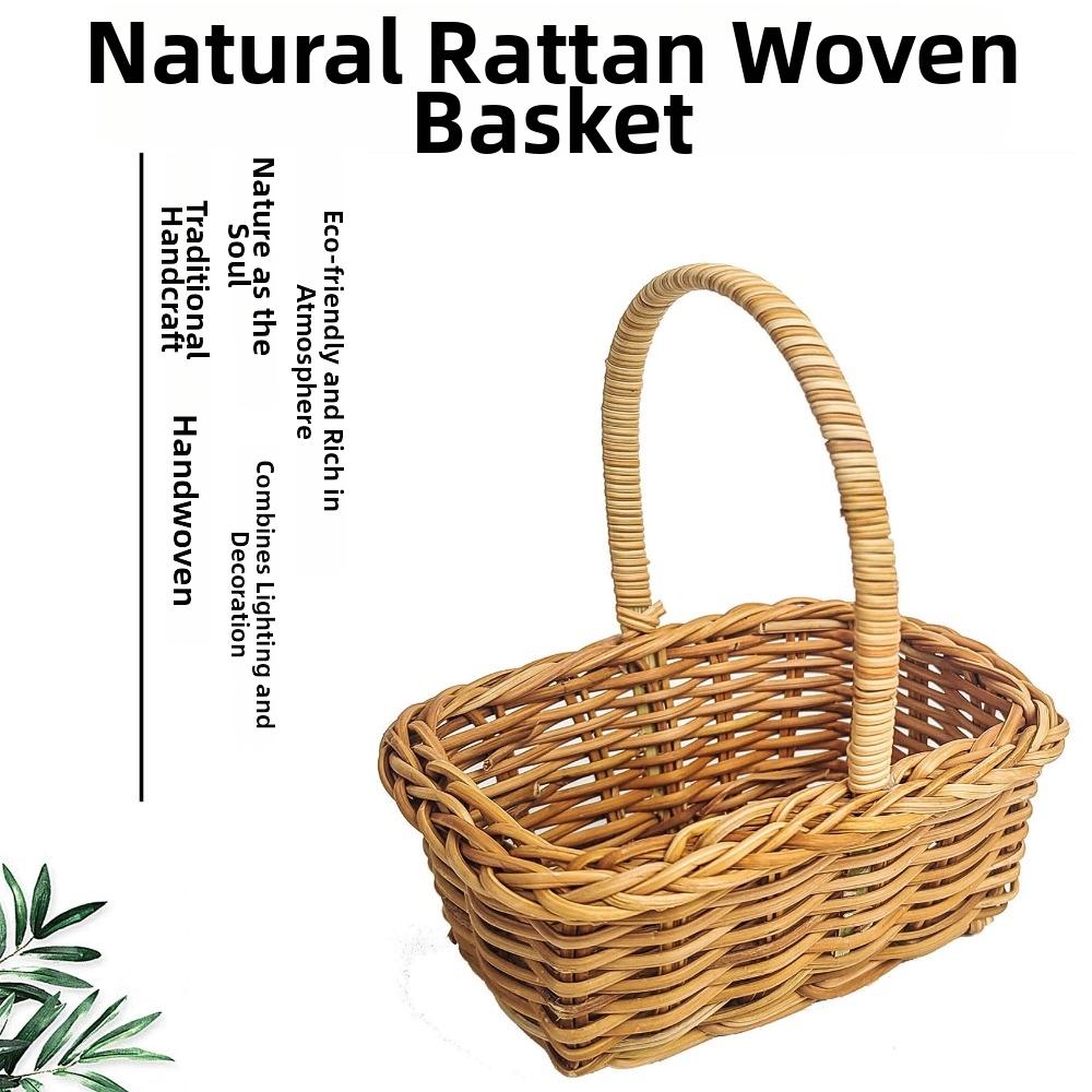 Handwoven Weaving Flower Basket with Handle Vegetable Fruit Flowers Holder Living Room Decoration