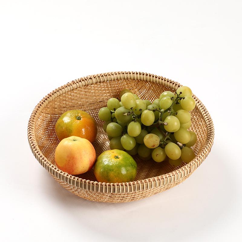 Handmade Bamboo Woven Basket for Fruits and Snacks - Round Living Room Storage Tray