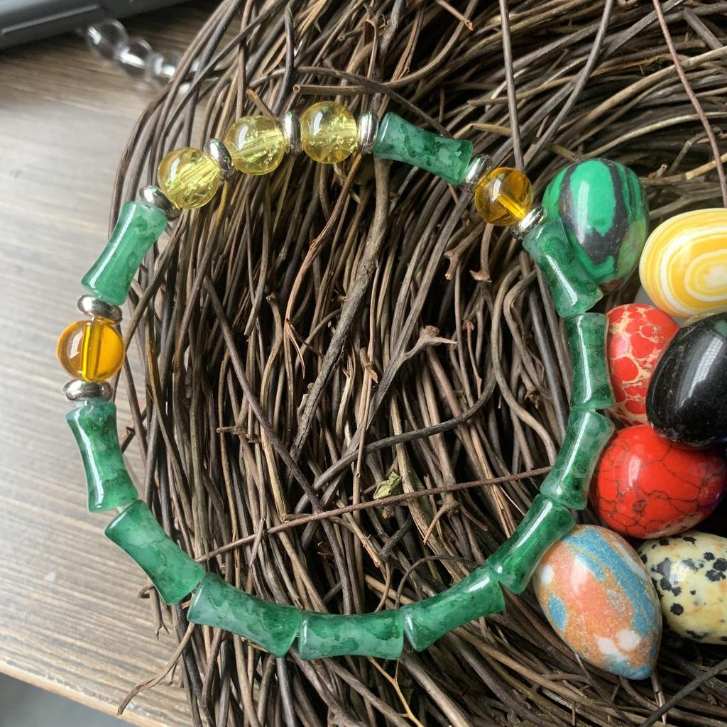 Bambusarmband mit Grünem Aventurin - Handgefertigt und Elastisch