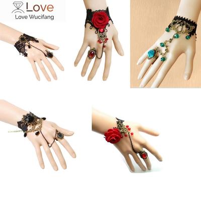 1pz Braccialetti Steampunk Vampiro Pizzo Nero Rosa Vintage Gotico Farfalla Per Donna