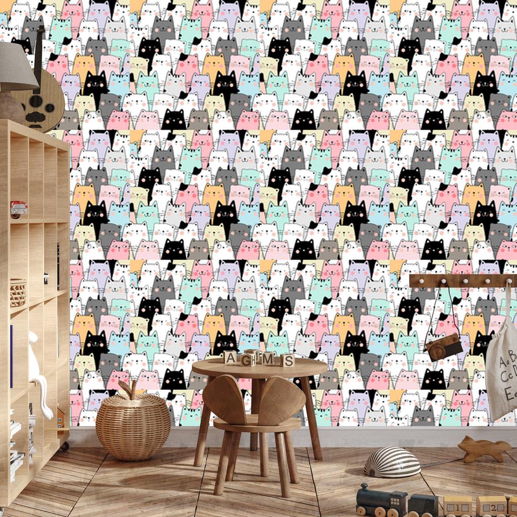 Cats Wallpaper Light Gray, White and Gray for Living Room and Bedroom 50x1000