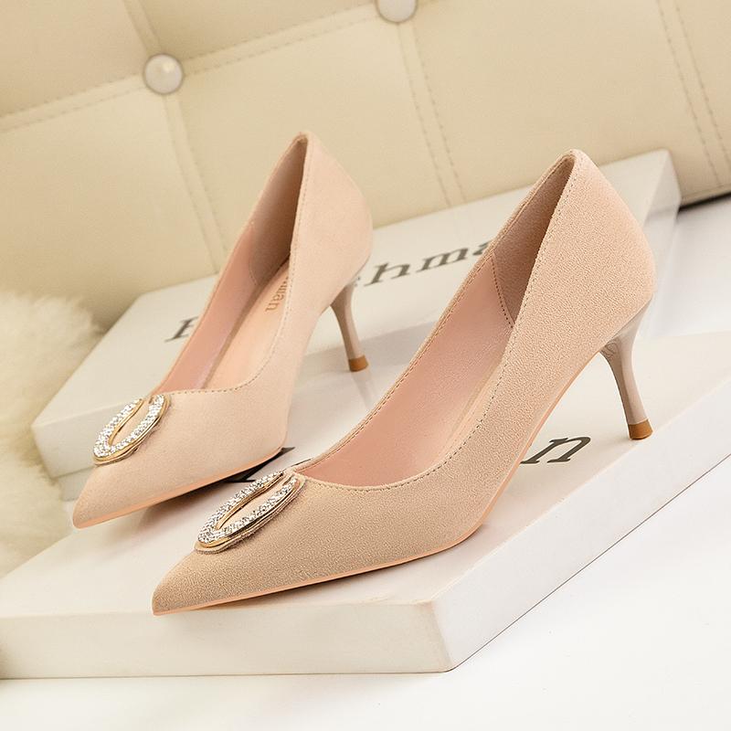 Fashion Newest Kitten Heels Metal Rhinestones Woman Pumps Wedding Shoes High Heels Shoes Black Apricot Sexy Party Shoes Large size 41