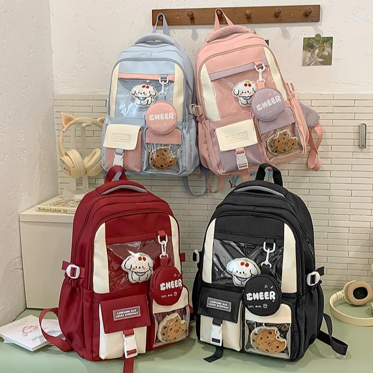 Color Fashion Blocked Letter Pattern Backpack With Compartment Transparent
