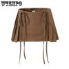 WTEMPO Girl's High Waist Double Drawstring Zipper Short Skirts Women's Solid All-match Pleated A-line Mini Skirts