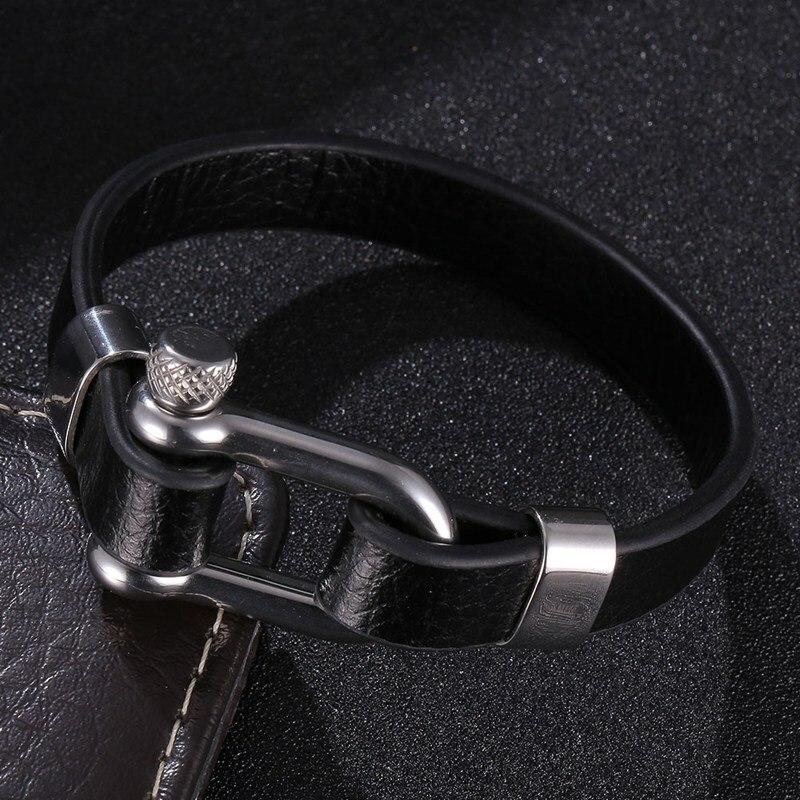 Fashion Shackle Bracelets Men Leather Rope Chain Stainless Steel Survival Button Bracelets For Women Navy Style Jewelry