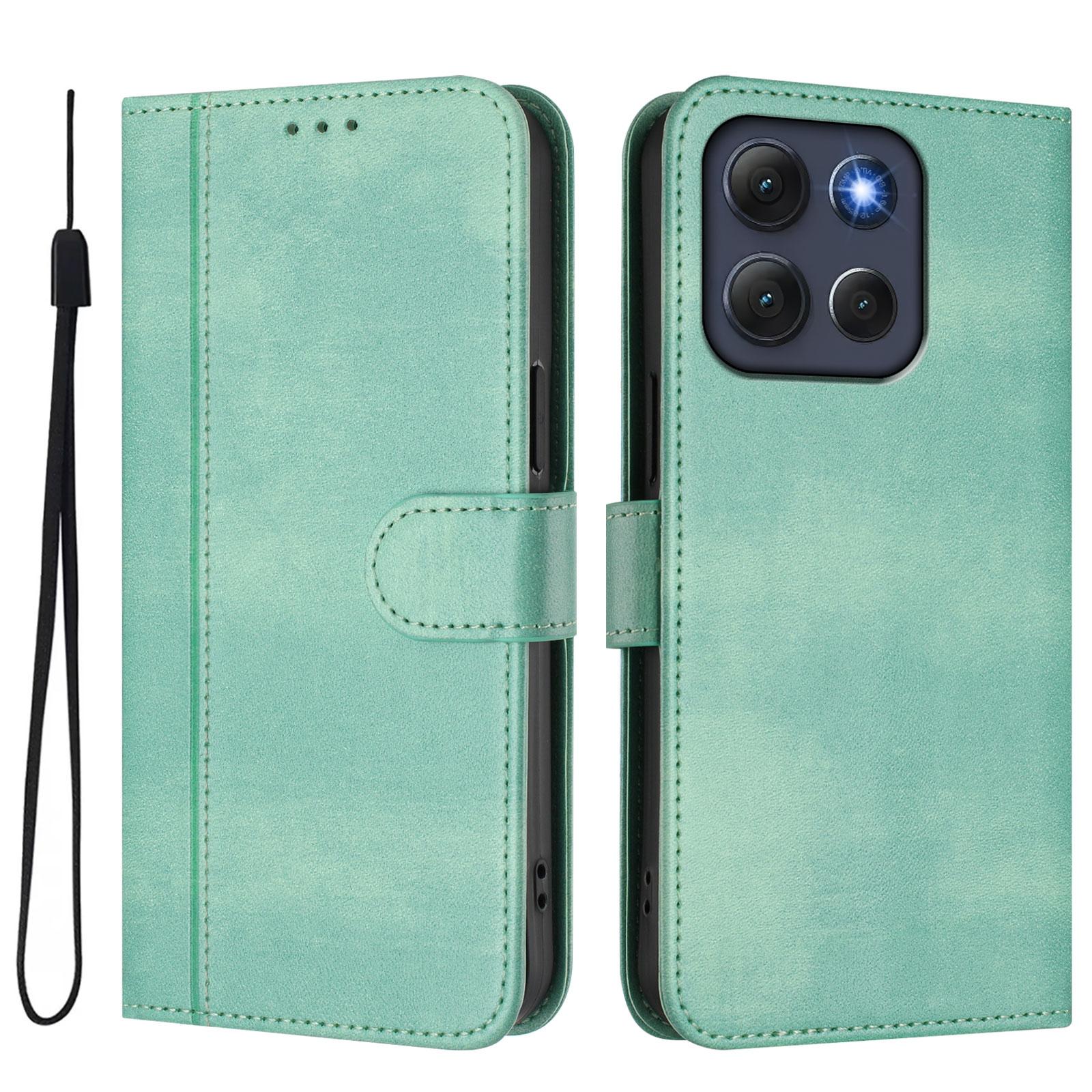 

For Motorola Moto G86 5G Cases Wallet Stand Retro Texture Leather Phone Cover with Lanyard Mint Green