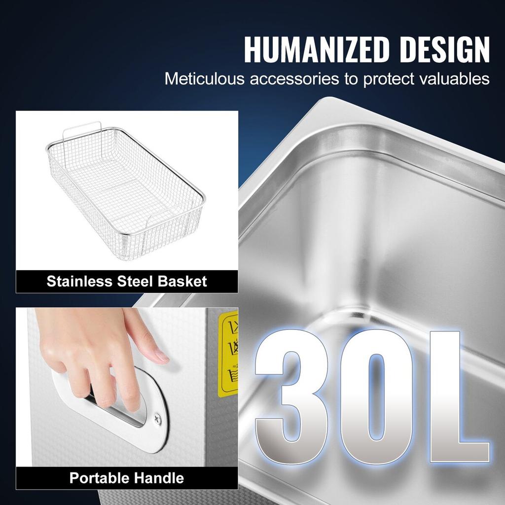 30L Ultrasonic Cleaner Machine Stainless Steel Ultrasonic Cleaning Machine Digital Heater Timer Jewelry Cleaning for Commercial Personal Home Use(30L)