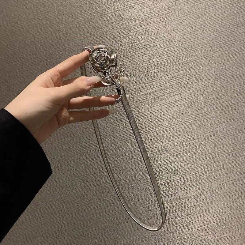 

Versatile Rose Metal Floral Elastic Waist Belt For Women Dresses And Formal Wear
