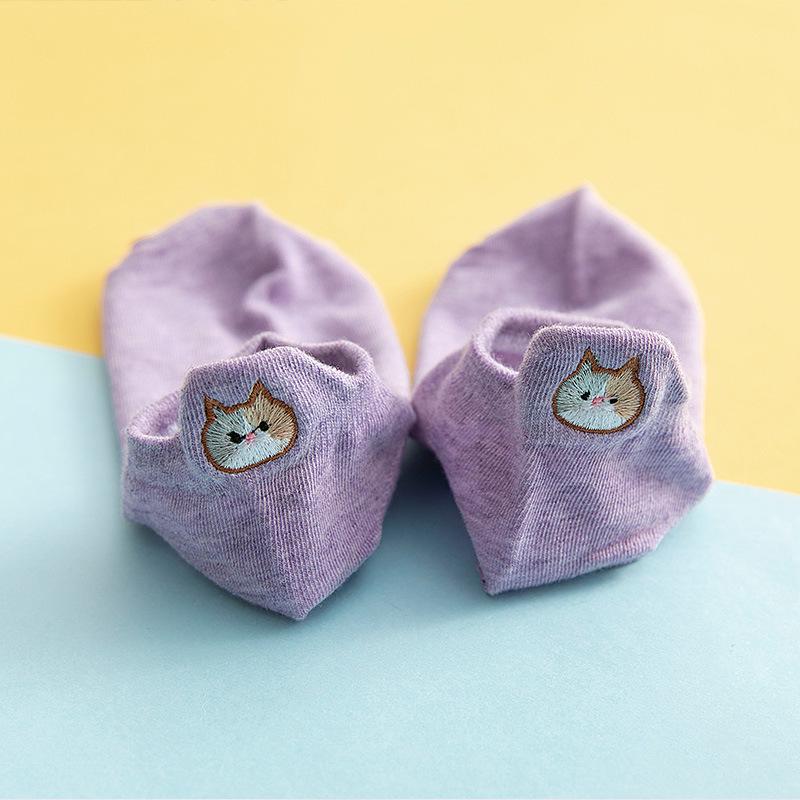 Women's 3D Embroidered Cat Cotton Ankle Socks