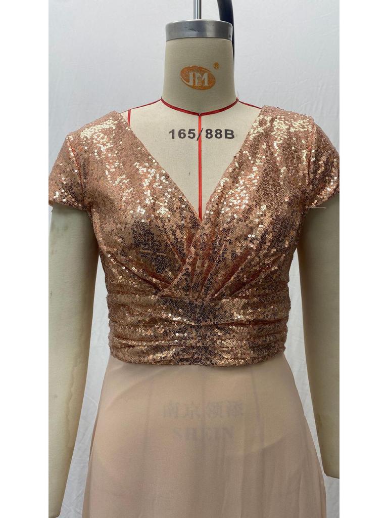 Elegant V-Neck Sequin Chiffon Sleeveless Dress for Spring/Summer 2025