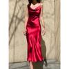 French acetate silk satin swing neck suspender dress summer drape waist hip skirt celebrity fishtail dress