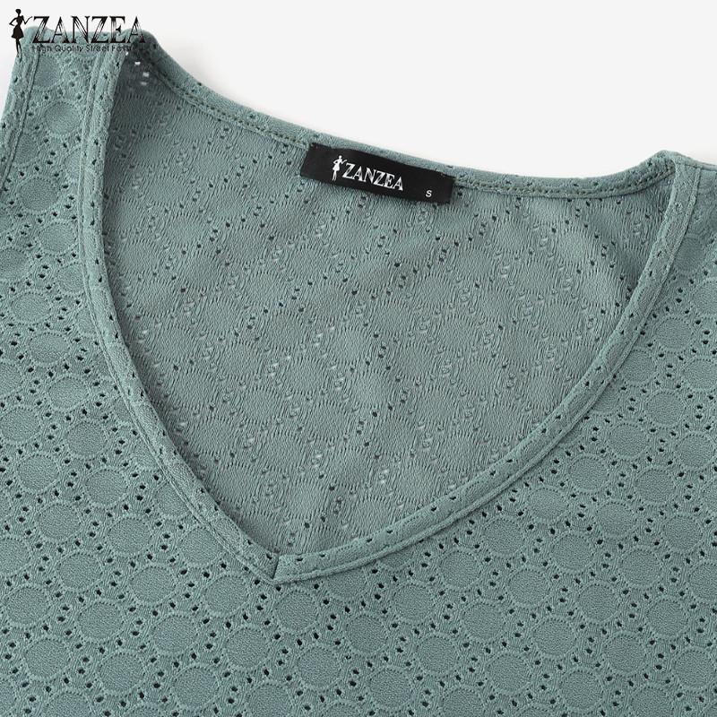 ZANZEA Women Summer V-Neck Sleeveless Solid Hollow Crochet Tank Tops