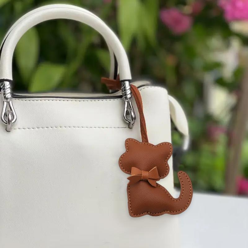 1PC Kitten-Shaped Bags PU Leather Cat Lovers Cat Keychain Luggage Keyring with Brown Bow Tie Gift Multiple Options Available