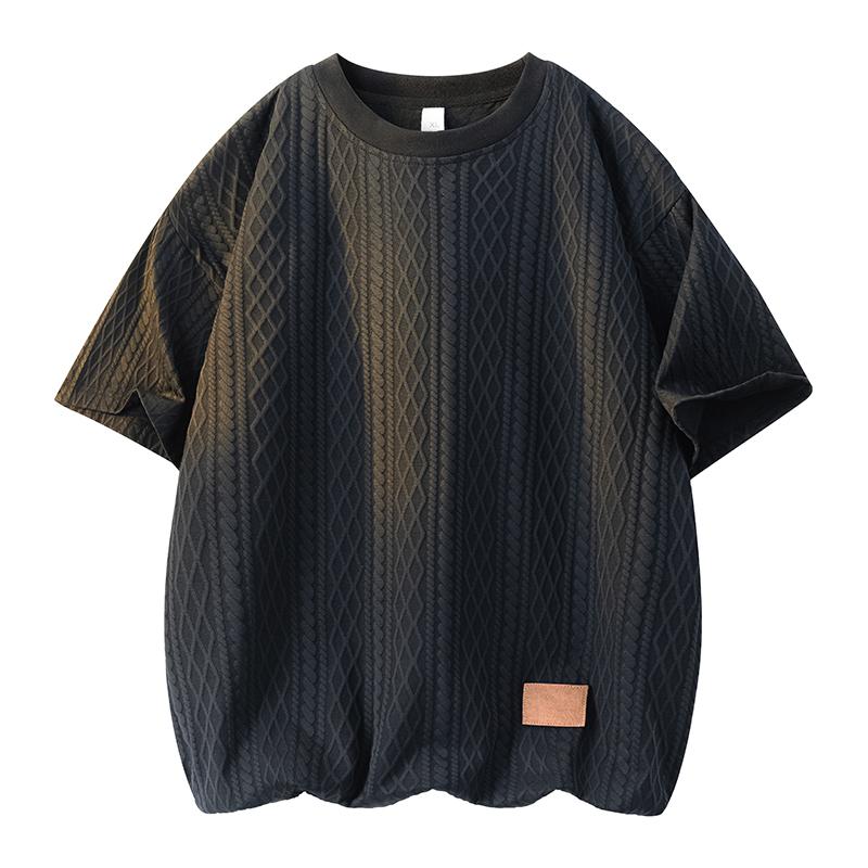 

Jacquard short-sleeved T-shirt for men summer loose casual ice half-sleeved top 2XL чёрный