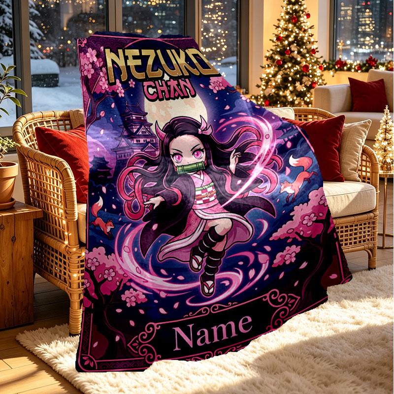 Individuelle Personalisierte Demon Slayer Druckdecke, Heimdekoration, Schlafzimmer, Sofa, Camping, Couch, Geschenke für Geburtstag Weihnachten