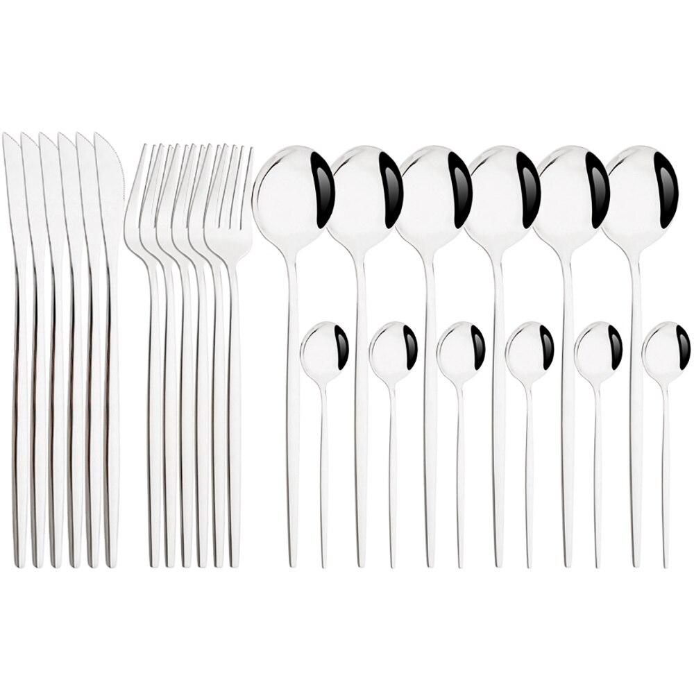 

Jankng 24 шт. красочный набор столовых приборов из нержавеющей стали, набор столовых приборов, кухонное зеркало, набор посуды, обеденный нож, вилка, ложка, столовые приборы, подарочная коробка 24pcs серебряный