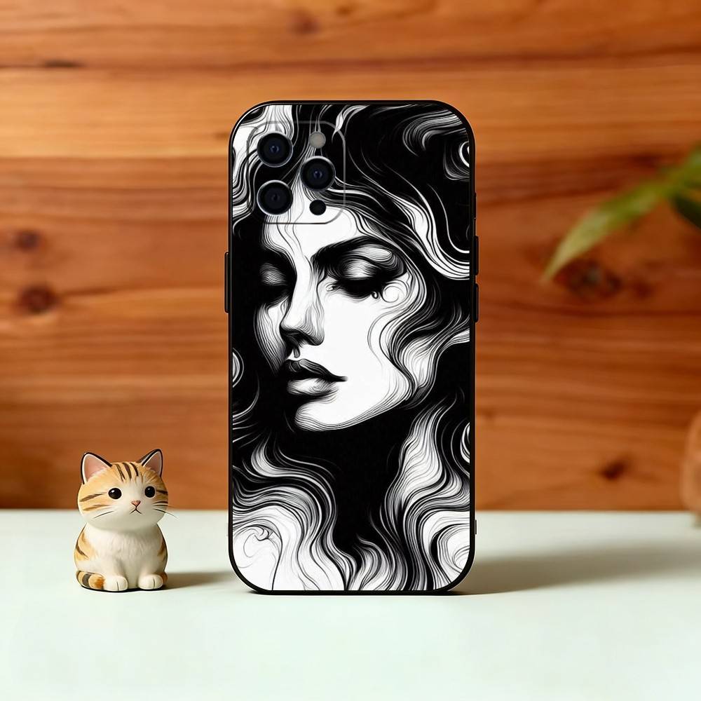 Line art Phone Case For iPhone 17, 16,15,14,13,12,11 Plus,Pro Max, Others Soft Black Cover