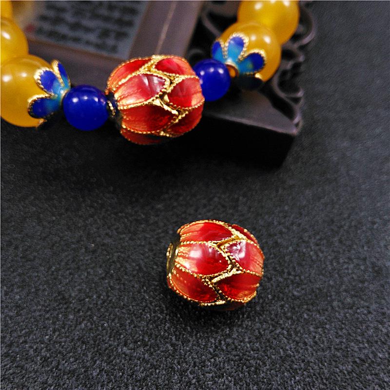 Cloisonné Agate & Amber Beeswax Bracelet with Jadeite & Pure Copper Enamel Beads