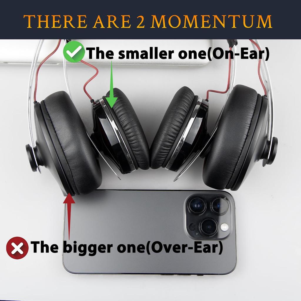 SOULWIT Replacement Ear Pads and Ear Cushions for Sennheiser Momentum and HD1 Ear Black On-Ear 1, On-Ear 2, On-Ear Headphones, Nano-Material Cups,