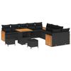 vidaXL 13-Piece Garden Sofa Set with Cushions Black Poly Rattan Acacia 3363359