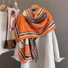 Orange Geometric Pattern Imitation Cashmere Scarf & Shawl – Versatile, Warm, Autumn/Winter Wear