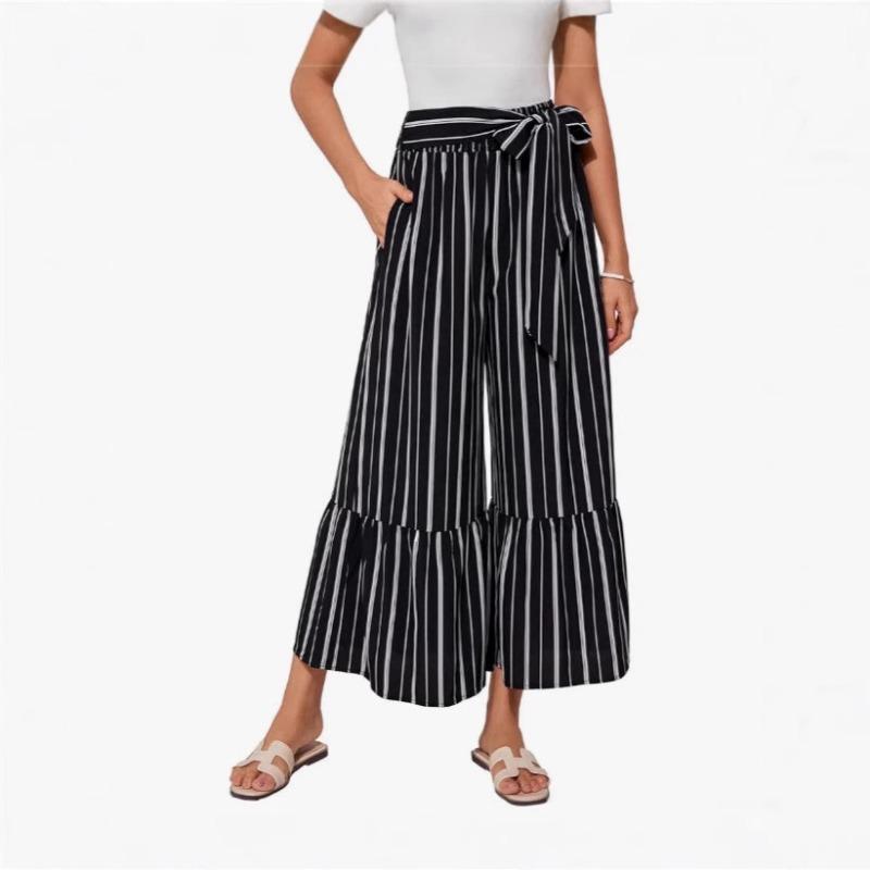 

Women Red Boho Print Tie Waist Wide Leg Palazzo Pants S чёрный